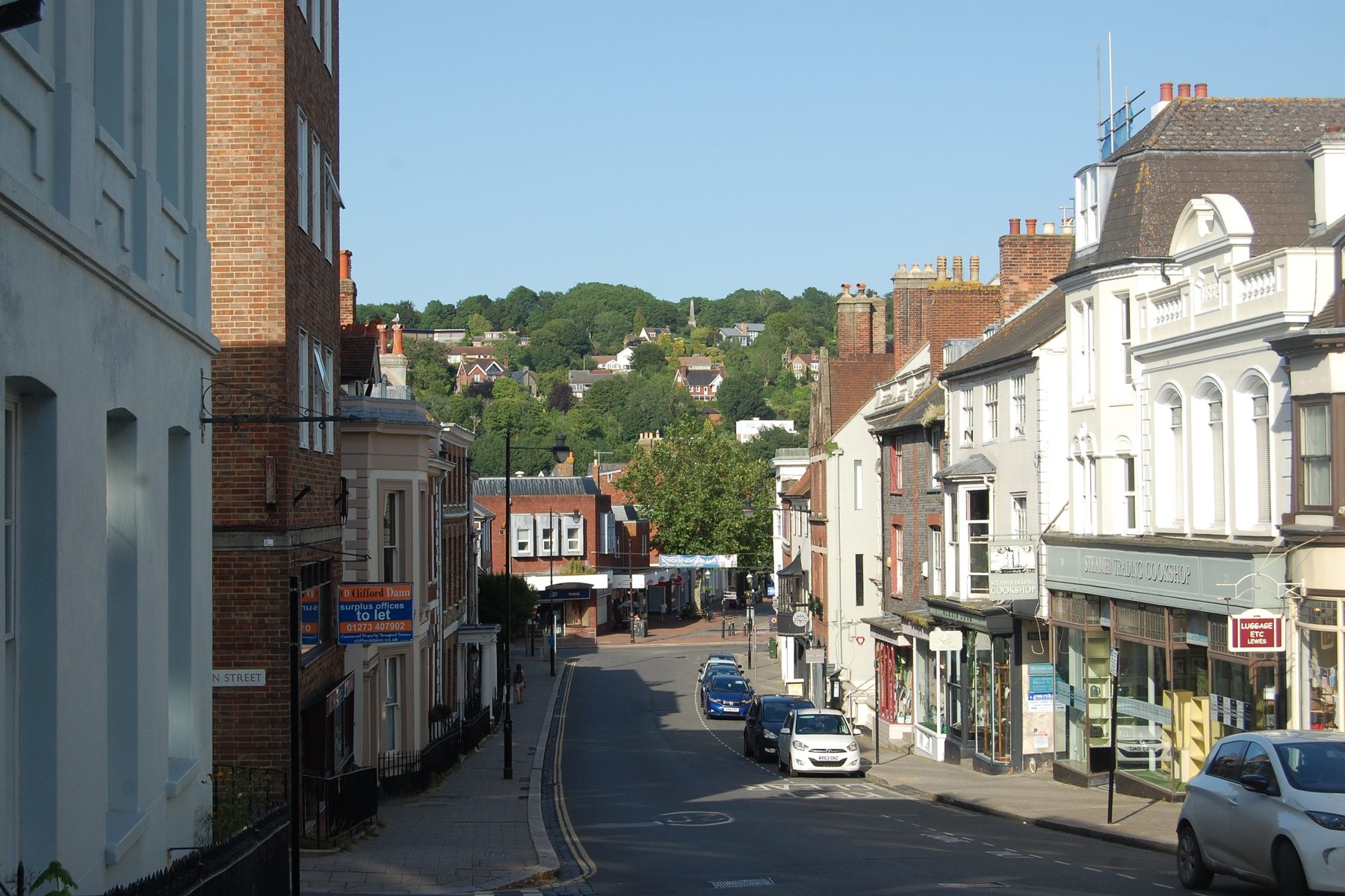 Eastward view along Lewes High Street, the ridge that Astburys Solicitors has occupied at Lewes House, 32 High Street, since 2014